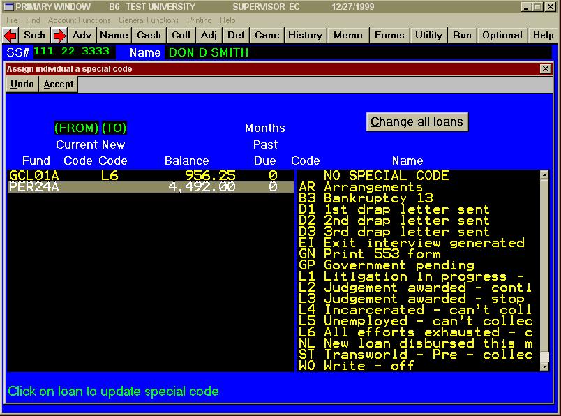 Assign Special Code Window