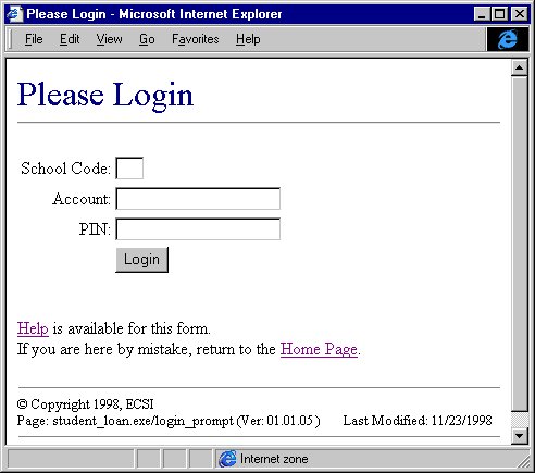 Web login form