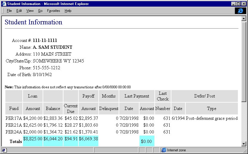 Student account information